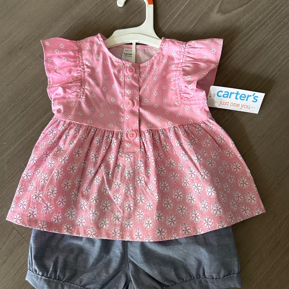 Carter's Pink Floral Top with Jean Shorts
